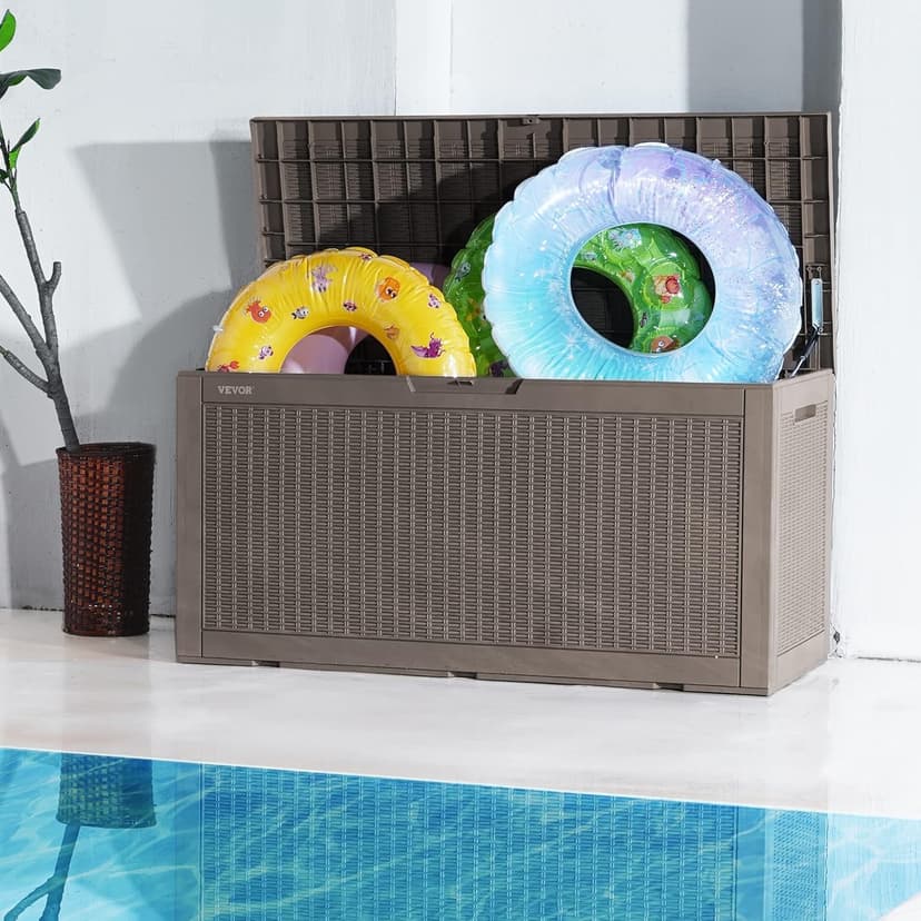 VEVOR Deck Box, 100 Gallon Outdoor Storage Box, 48.0" x 21.5" x 24.5", Waterproof PP Deckbox with Aluminum Alloy Padlock, for Patio Furniture, Garden Tools, Outdoor Cushions, Gray