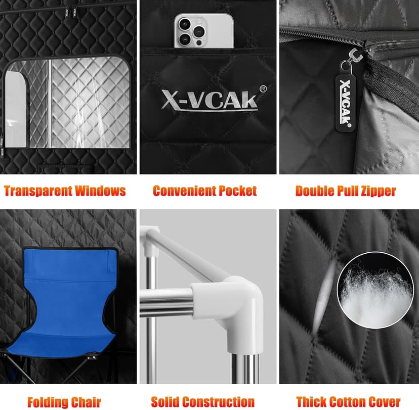 2 Person Sauna, Extra Large Sauna Box, Portable Steam Sauna Tent with 2 Steamers, 2 Folding Chair, 71”x 49”x 36”, Black
