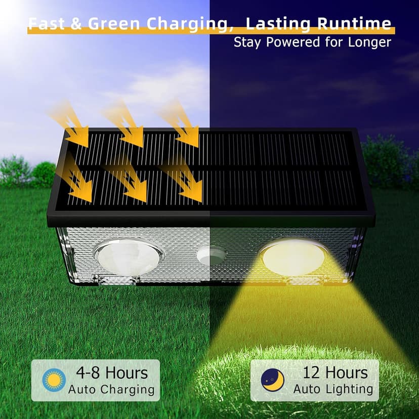 Solar Fence Lights Outdoor, 12 Pack Warm & Cool White RGB LED IP68 Waterproof Wall Mount Sconce Up & Down Solar Lights for Outside Garden Patio Backyard Garage Step（Black