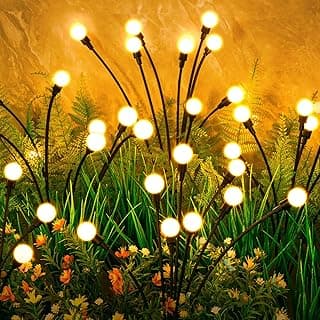 ASMAD Solar Lights Outdoor(4-Pack, 32 LEDs), Solar Garden Lights, Outdoor Decorations, Firefly Light for Patio Decor, Big Bulb, Unique Gifts for Women, Gifts for Grandma