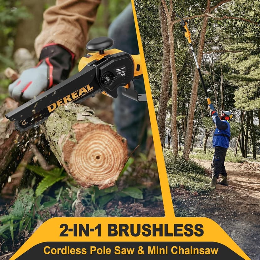 2-in-1 Cordless Pole Saw, Brushless Mini Chainsaw with Pole, 20V 4.0Ah Battery Powered Pole Saws for Tree Trimming, 8" Cutting Power Small Pole Saw, 18ft Reach Electric Saw for Trees With Pole