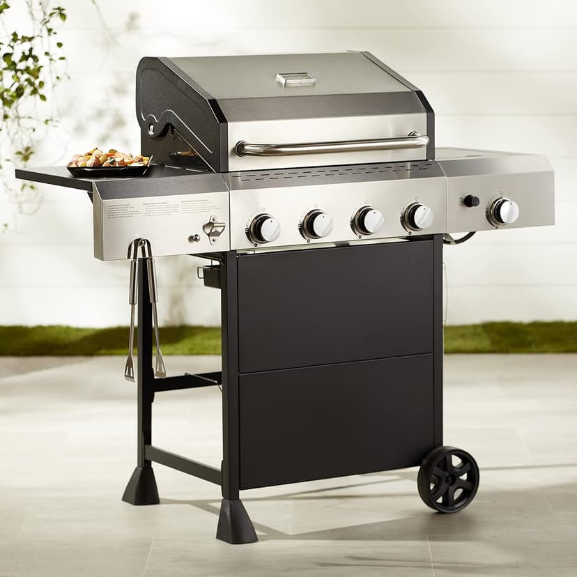 Amazon Basics Freestanding Gas Grill with Side Burner, 4 Burner (52,000 BTU), Black