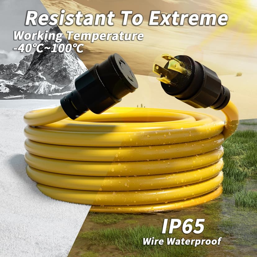 50FT 30 Amp Generator Extension Cord 4 Prong, NEMA L14-30P/L14-30R 10 Gauge STW 125/250V Twist Lock Generator Cord Heavy Duty, Yellow ETL Listed