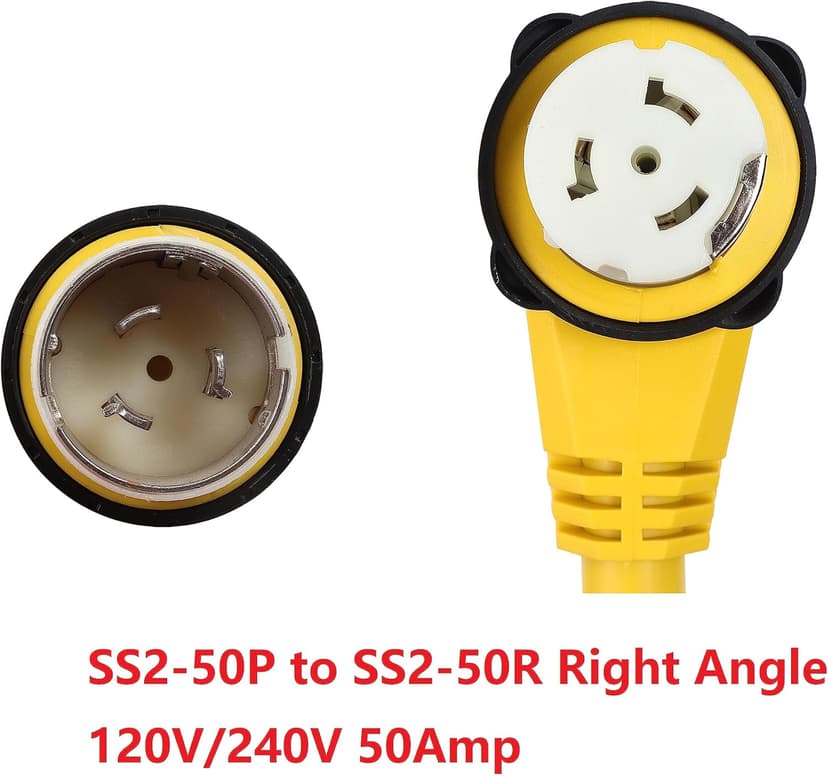 ONETAK SS2-50P to SS2-50R 1.5FT Right Angle 90 Degree 120V/240 50 Amp Male to Twist Lock Receptacle Generator RV Marine Shore Boat Power Cord Adapter