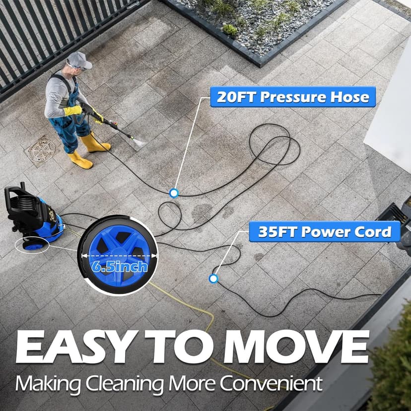 Pressure Washer, 5000PSI 3.2GPM Adjustable Touch Screen with 55FT Total Length Power Washer Electric Powered 4 Nozzles for Driveways Furniture or Cars 2000W