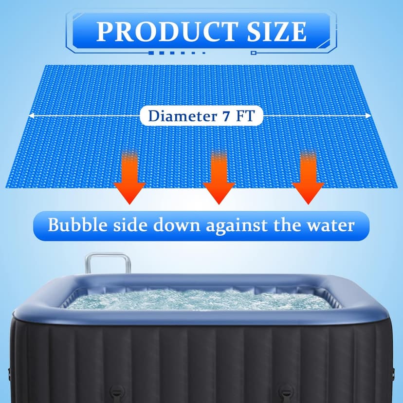 Solar Hot Tub Spa Bubble Cover Blanket for 6 7 Ft Square Inflatable Hot Tub Spa Pool Thermal Insulation Floating Bubble Wrap Covers Blankets(7 x 7 Ft)