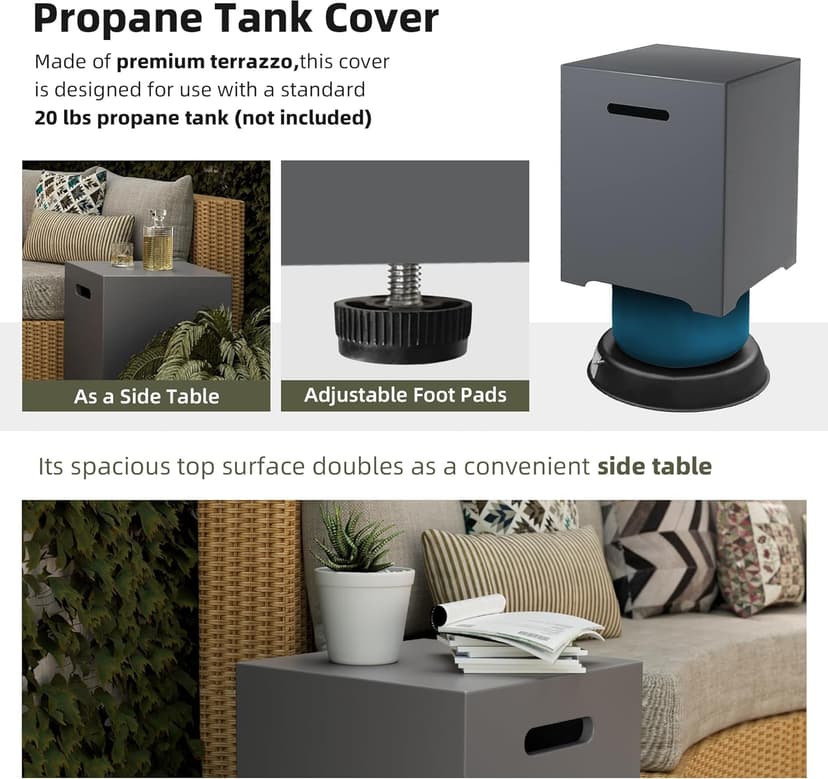UPHA 42-inch Outdoor Propane Gas Fire Pit Table 50000 BTU Concrete Round FirePit for Outside Patio with Propane Tank Cover, Blue Glass Rocks, Rain Cover, Grey