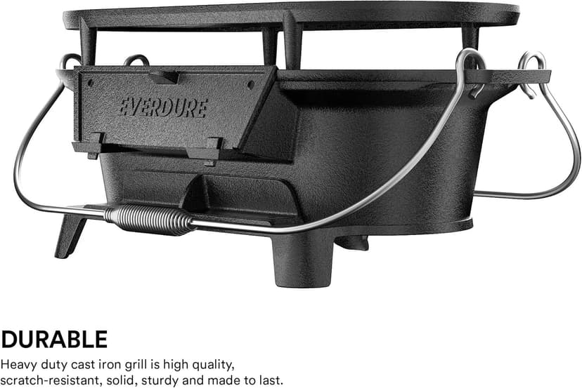 Everdure Oval Cast Iron Grill & Cover – Outdoor, Portable Charcoal Grill and Tabletop Cast Iron Skillet - 100% Cast Iron, Enameled, Durable, Small Charcoal Grill, Camping Stove, Hibachi Grill