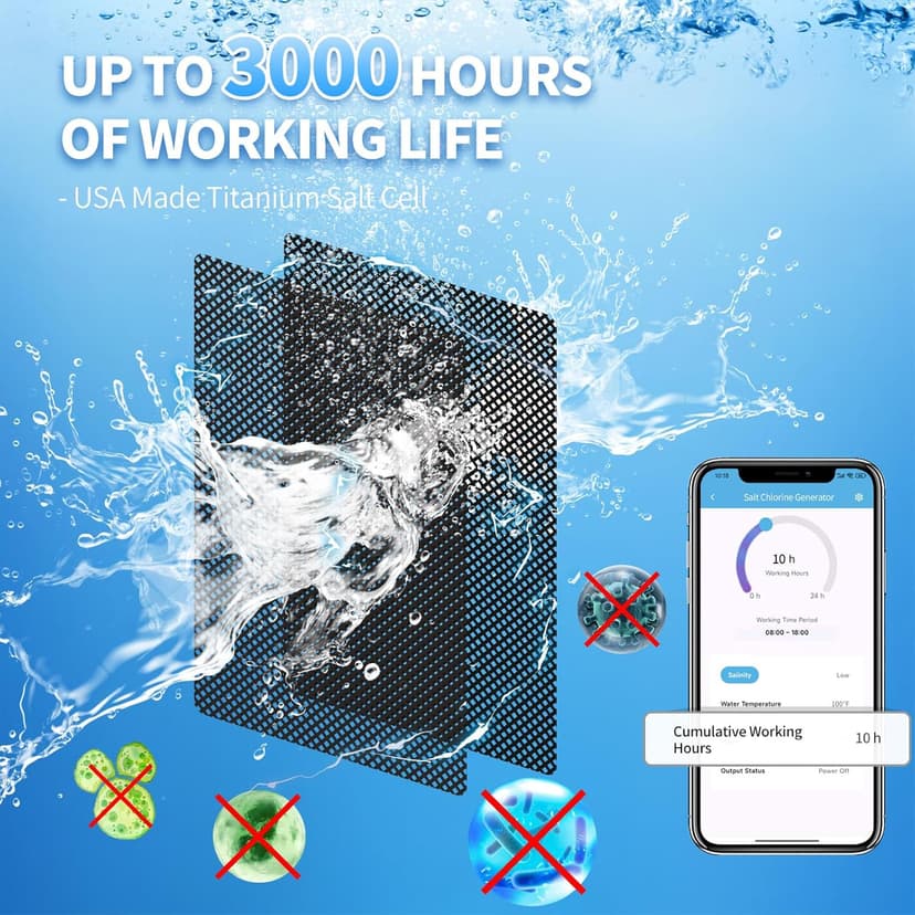 WiFi Salt Chlorine Generator, Briidea Chlorine Generator with USA Titanium Salt Cell, Designed for Hot Tubs & Swim Spas Up to 2,000 Gallons, Advanced APP Remote Control