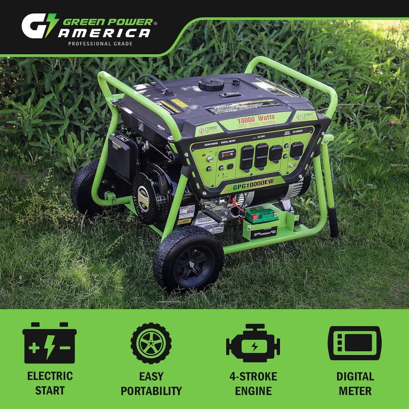 Gasoline Powered Portable Generator 10000 Watt, Recoil/Electric Start, 12V-8.3A Charging Outlets, Home Back Up & RV Ready, 49 State Approved（Excluding California）
