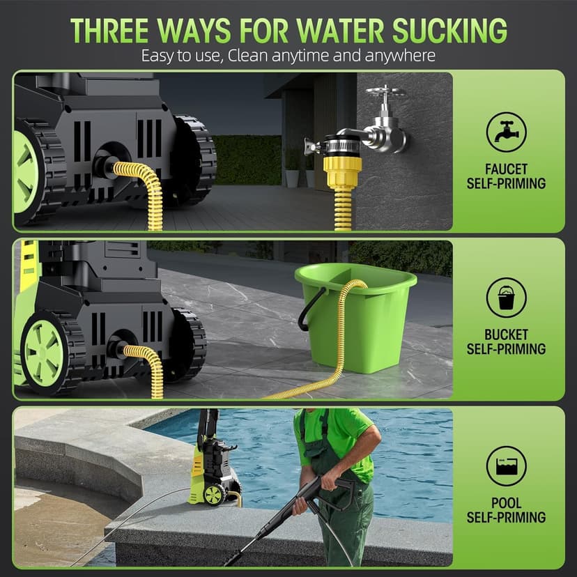 Electric High Pressure Washer - Duede Portable Washer with 23 FT Water Outlet & 6.6 FT Inlet Hose, Steel Spray Wand, Foam-Adjustable Cannon, 4 Nozzle Set, Cleans Car/Patio/Fence/Window, 3800PSI 2.4GPM