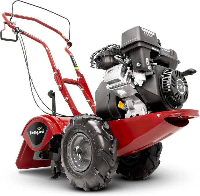 EARTHQUAKE Victory Rear Tine Tiller, Powerful 209cc 4-Cycle Viper Engine, Rugged Bronze Gear Transmission, Counter-Rotating Tines, Instant Reverse, Pneumatic Wheels, Model: 39381, Red/Black