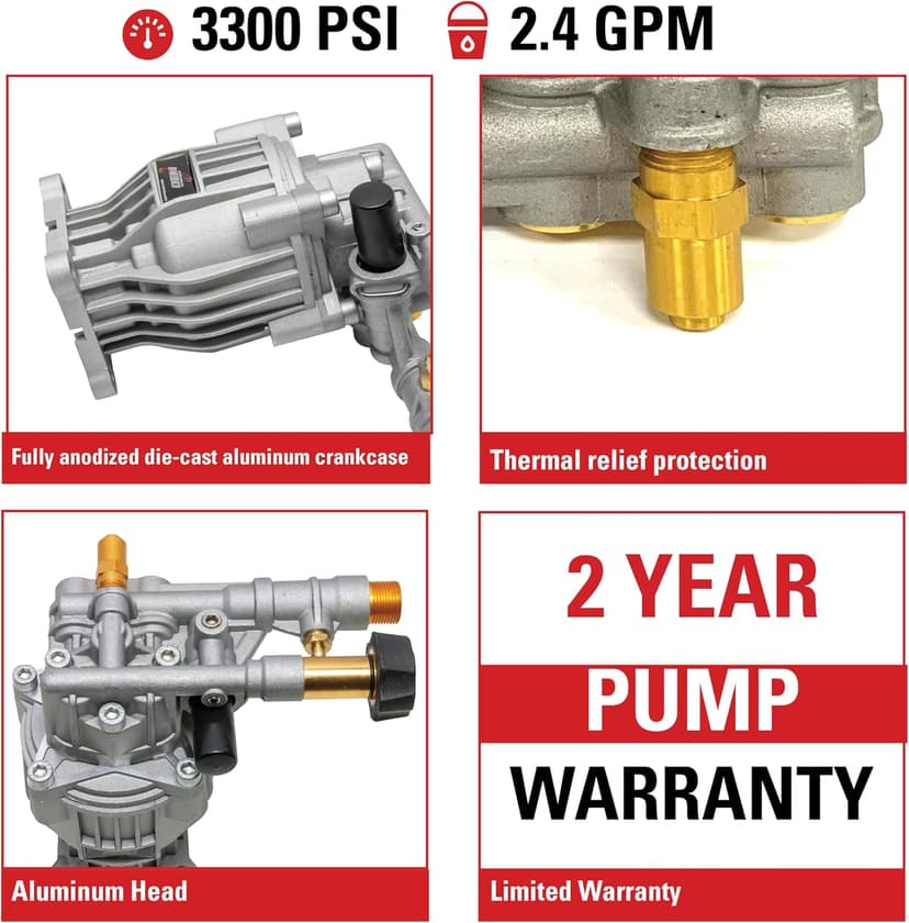 OEM Technologies 90028 Horizontal Axial Cam Replacement Pressure Washer Pump Kit, 3300 PSI, 2.4 GPM, 3/4" Shaft, Includes Hardware and Siphon Tube, for Residential and Industrial Gas Powered Machines, Silver