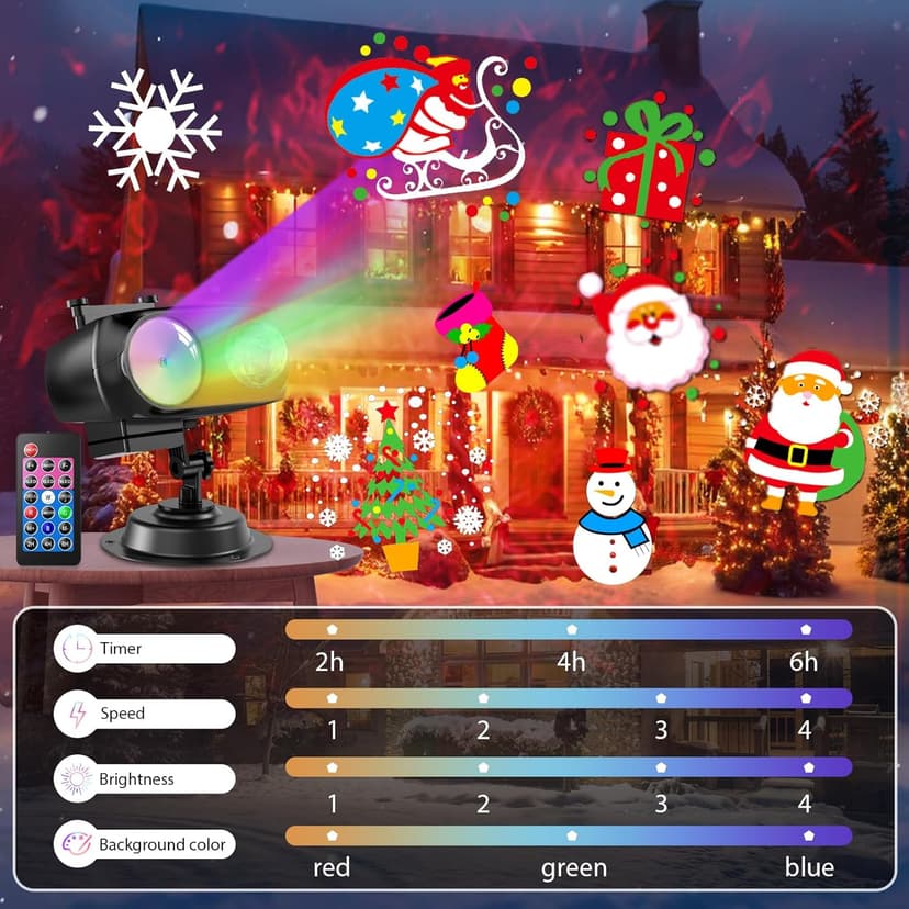 8-Pattern Christmas Projector Lights Outdoor 2-in-1, Holiday Projector Lights Outdoor 26 Effects (Projection Card + 3D Ocean Wave) with Timer, Christmas Decorations Lighting for Outside Party Decor