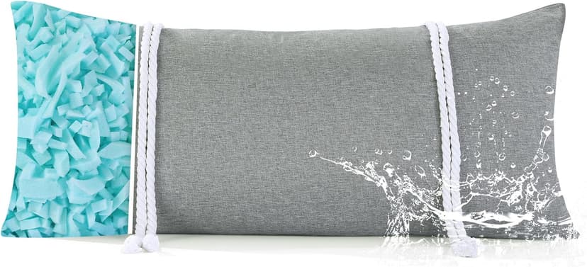 HOMBYS 32" x 14" Shredded Memory Foam Hammock Pillow for Outdoor, Waterproof and Weatherproof Pillow with Durable Ties (Gray)