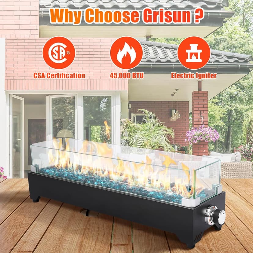 Tabletop Propane Fire Pit 28 Inch, Stainless Steel Outdoor Table Top Firepit, Portable Tabletop Fire Pit for Patio and Camping, 45000 BTUs, with Cover and Windscreen