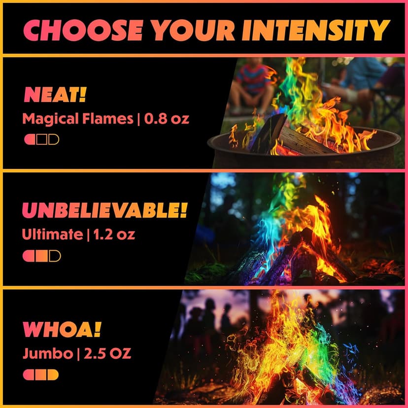 Magical Flames Fire Color Changing Packets for Fire Pit, Indoor/Outdoor Fireplace, Campfires, Bonfires - 25 Pack of Flame Color Changing Packets Camping Accessories