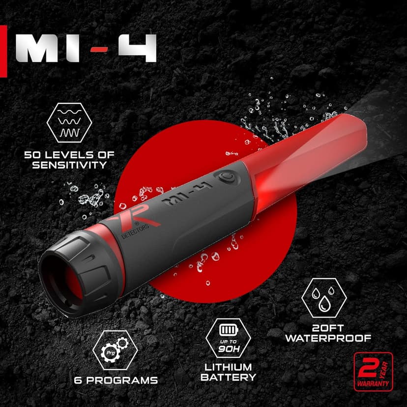 XP Metal Detectors MI-4 Pinpointer, Designed to be Used by All detectorists, 20 feet Waterproof, Rechargeable with 6 Programs and 3 Levels of Sensitivity (MI-4-AM)