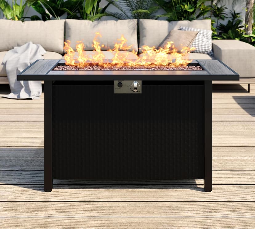 SUNLEI 45" Gas Fire Pit Table, 2 in 1 Fire Pits & Outdoor Fireplaces with Removable Lid & Waterproof Cover, 50000 BTU Patio Outdoor Propane Fire Pits with Lava Rock and Alumium Frame Tables