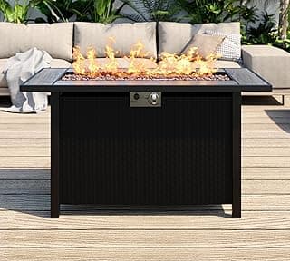 SUNLEI 45" Gas Fire Pit Table, 2 in 1 Fire Pits & Outdoor Fireplaces with Removable Lid & Waterproof Cover, 50000 BTU Patio Outdoor Propane Fire Pits with Lava Rock and Alumium Frame Tables
