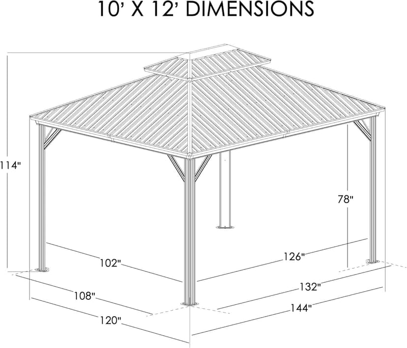 Kozyard Caesar 10'x12' Hardtop Gazebo - Permanent Metal Pavilion with Netting Shaded Curtains for Patio, Backyard, and Deck - Galvanized Steel Outdoor Aluminum Canopy, Double Roof Gazebo (Grey)