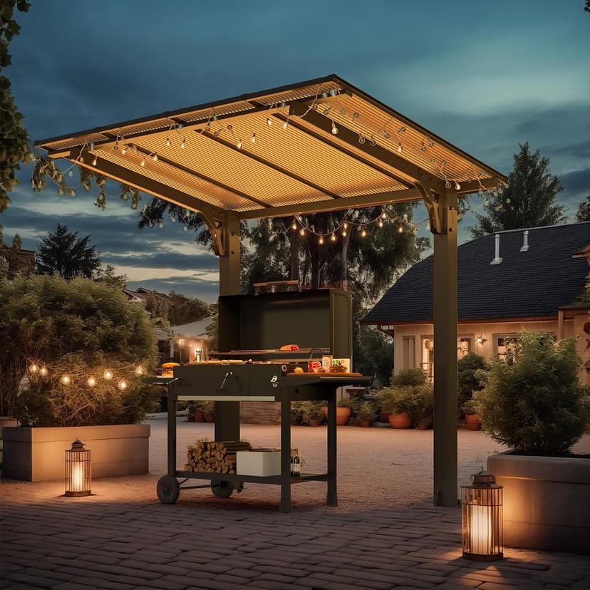 AECOJOY 8' x 5' Gazebo Outdoor Pergola for Patio, Freestanding Lean to Hard Top Grill Gazebo Carport Pergolas and Gazebos Clearance with Roof, Small Wall-Mounted Heavy Duty Awnings for Patio, Decks