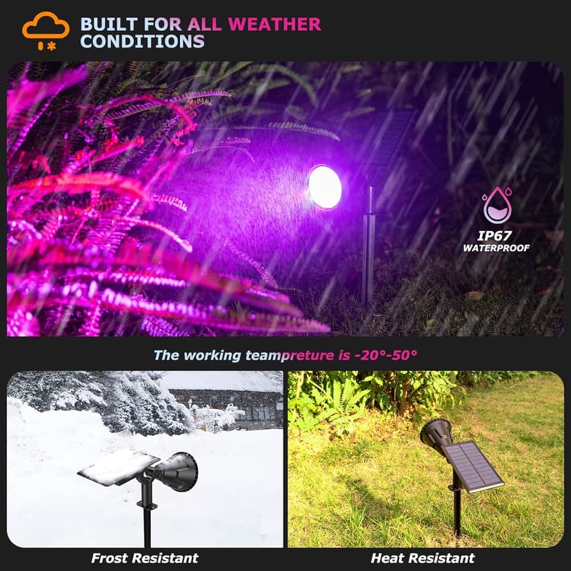 Solar Color Spot Lights Outdoor,21 LEDs Color Changing Solar Outdoor Lights,IP67 Waterproof RGB Multicolor Yard Solar Spotlights Auto On/Off for Pathway Garden Pool Patio Tree,2 Pack