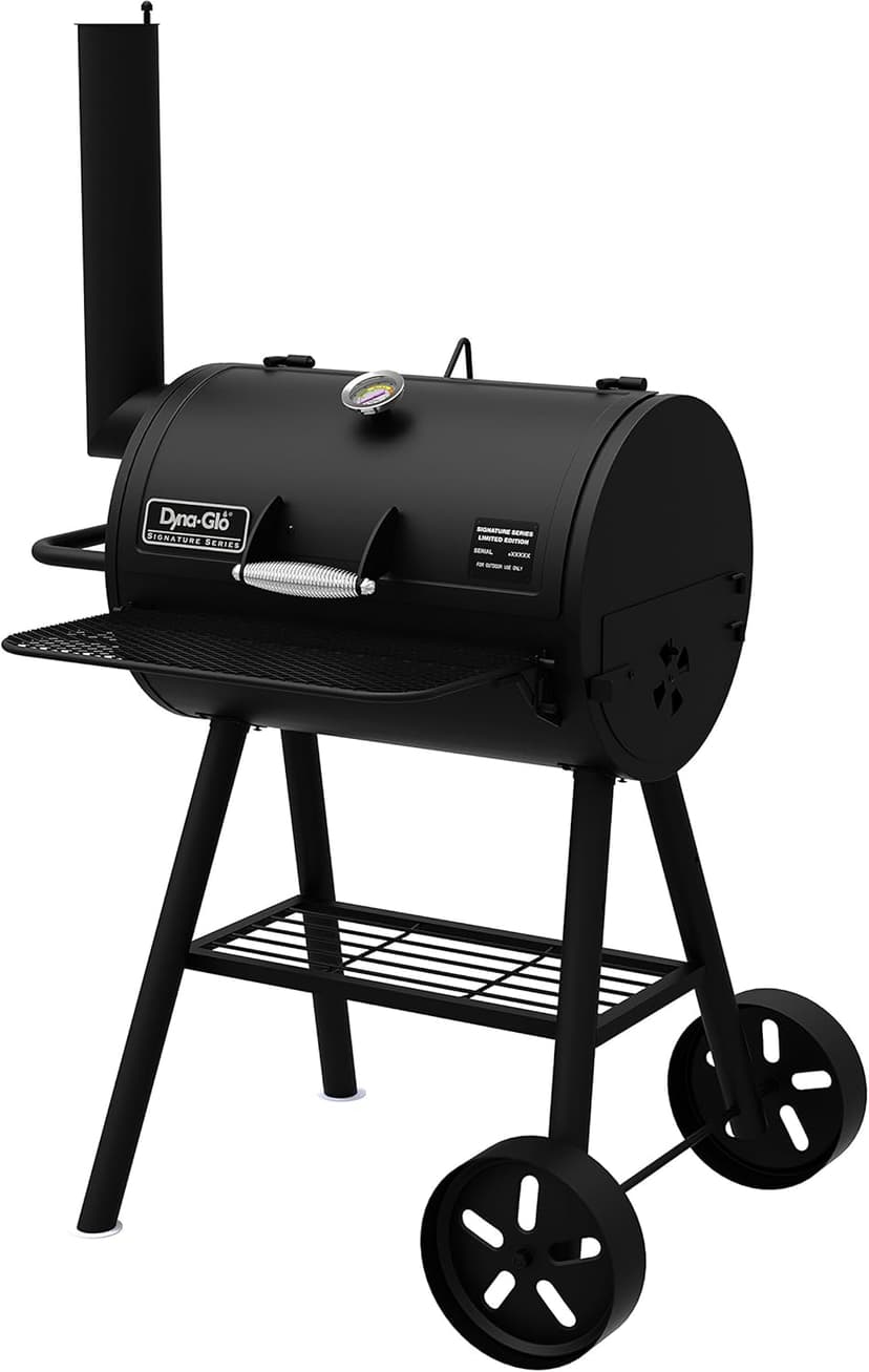 Dyna-Glo Signature Series DGSS443CB-D Heavy-Duty Compact Barrel Charcoal Grill, Black powder coat