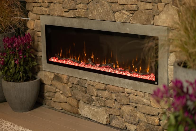 Touchstone 80049 - Indoor/Outdoor Sideline Elite Smart WiFi-Enabled Electric Fireplace - 60" Wide - in-Wall Recessed or Wall Mount - Realistic 6 Color Flame - No Heat - Log & Crystal