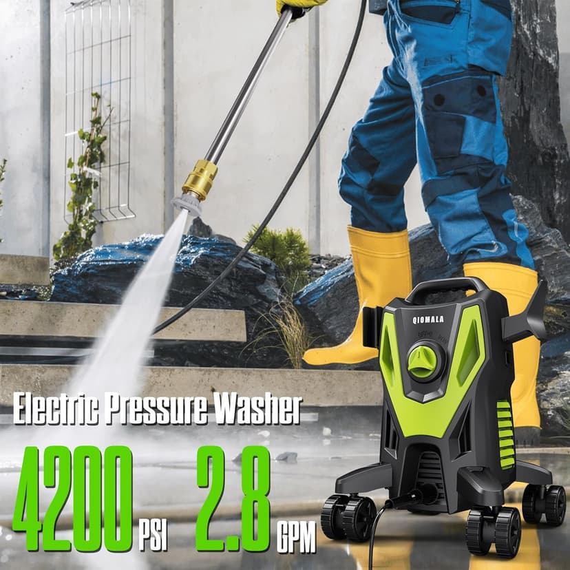 Electric Pressure Washer, 4500 PSI 3.0 GPM High Pressure Cleaning Machine with 35 FT Power Cord, 20 FT Hose, Foam Cannon, 4 Nozzles,Easy Store for Car/Garage/Patio, Green/Small