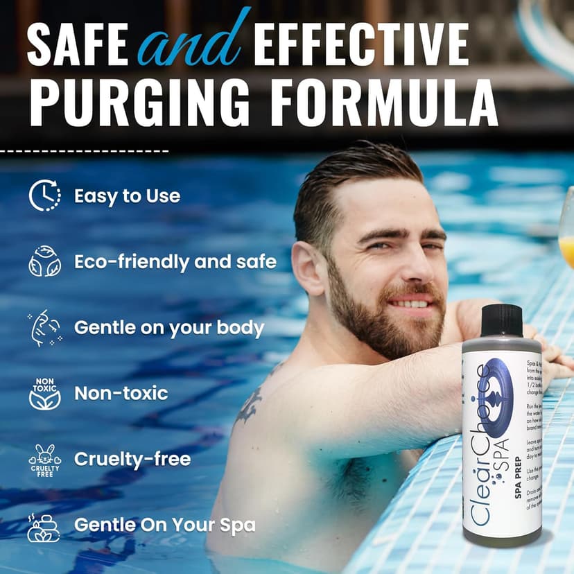 Clear Choice Spa Prep - Natural Non-Toxic Enzyme-Based Hot Tub & Spa Purging Agent - Removes Chemicals, Film Buildup, Metal & Mineral Buildup - Safe, Eco-Friendly Hot Tub Cleaner, 4 oz - 100% Natural
