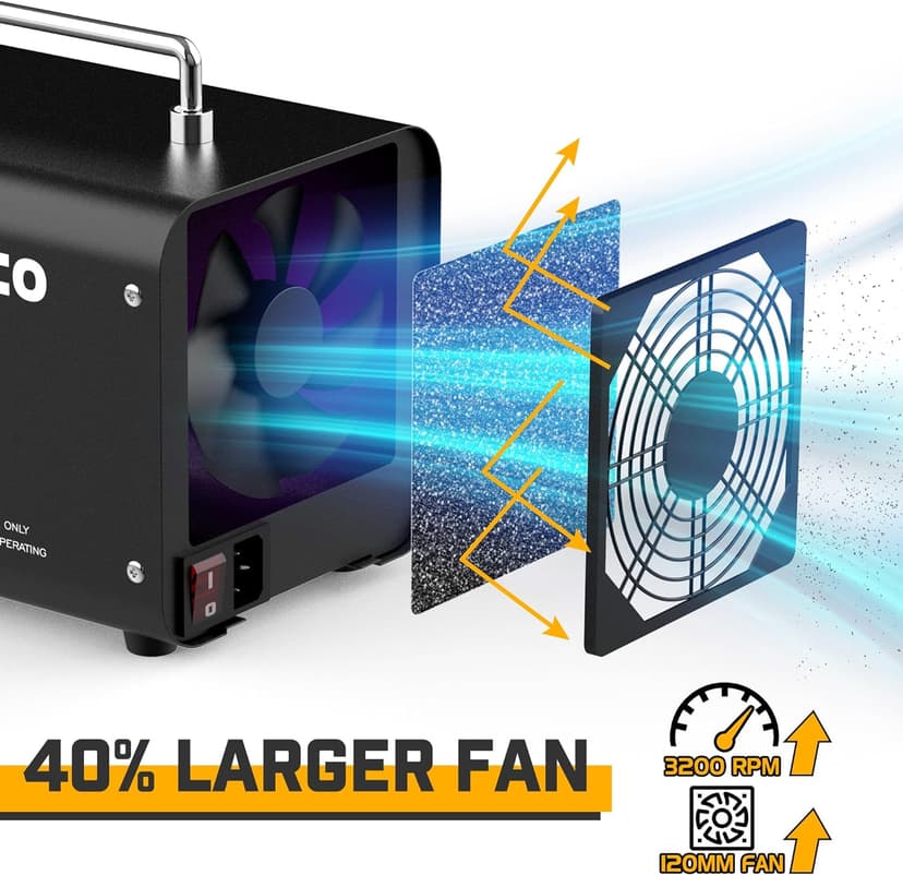 Ozone Machine Generator 30000mg/h - 6000+ Sq. Ft. Ozone Machine Odor Removal for Home and Car with 120min timer All Metallic Black