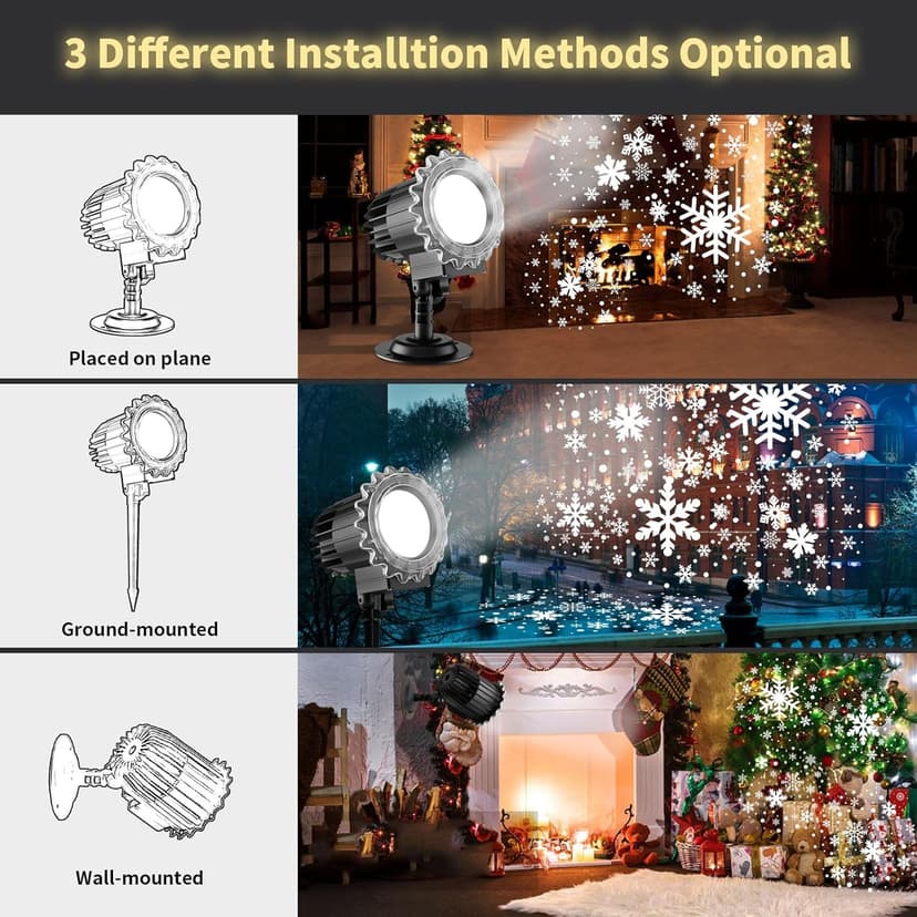 Christmas Snowflake Projector Lights, Indoor Outdoor Snowfall Projection High Definition LED Lighting Lamp, Waterproof Snow Fall Light Show for Holiday/Party/Garden/Yard/Patio/Landscape (9W)