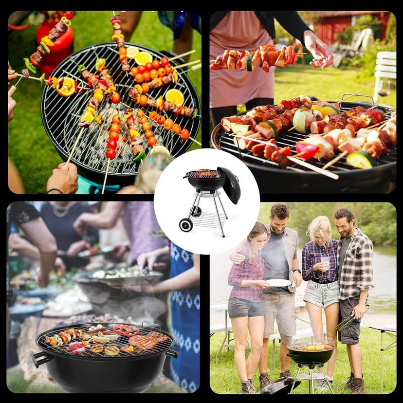 18 Inch Portable Charcoal Grill – Heavy-Duty Round BBQ Grill with Thickened Grilling Bowl, Sturdy with 4 Legs & Wheels for Small Outdoor Barbecue, Camping, Travel, Tailgating & Backyard Cooking