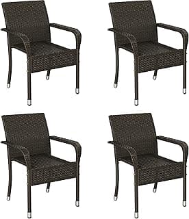 Yaheetech Set of 4 Stackable Outdoor Rattan Dining Chairs, All-Weather Armchair w/Armrests, Steel Frame for Garden, Patio, Deck, Yard, Poolside, Brown
