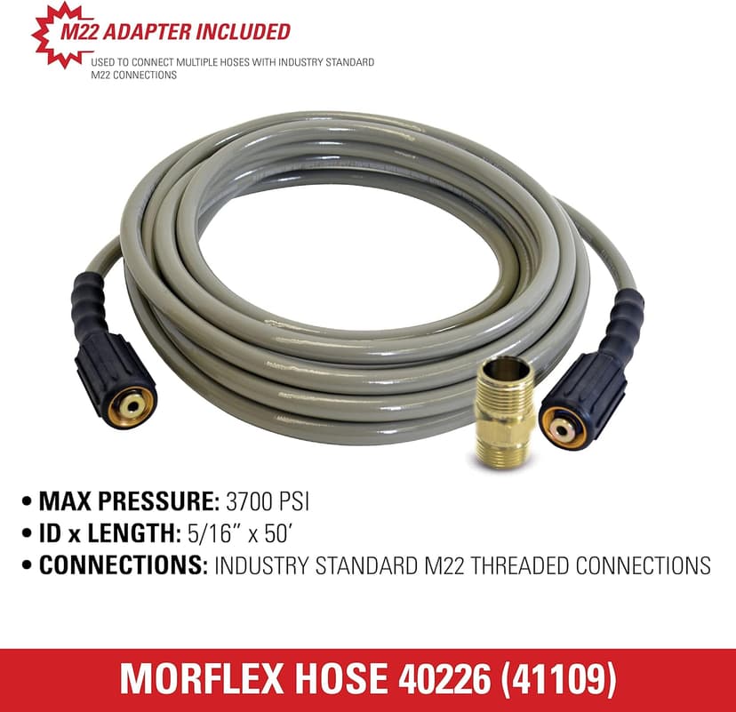 SIMPSON Cleaning 40226 Morflex Series 3700 PSI Pressure Washer Hose, Cold Water Use, 5/16 Inch Inner Diameter, 50 Feet, Natural