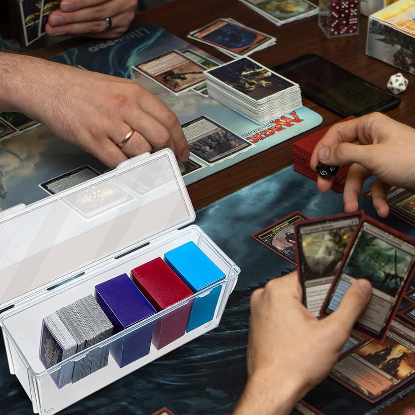 Amylove 6 Pcs Deck Card Boxes Set 5 Pcs Trading Storage Playing Card Box and a Storage Organizer Clear Case Holder Compatible with Mtg and Other TCG