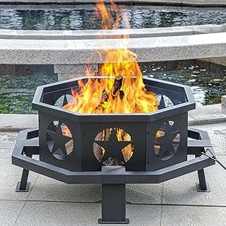 35 inch Fire Pit for Outside, Heavy Duty Wood Burning Fire Pits,Outdoor Fireplace Octagonal Firepit for Camping, Backyard, Patio