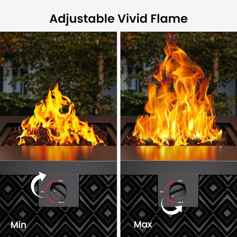 Ciays Propane Fire Pit, 28” Gas Fire Pit with Texteline Pattern, 50,000 BTU Steel Firepit for Patio, Garden, & Backyard, 2-in-1 Firepit with Removable Lid, CSA-Certified, Black