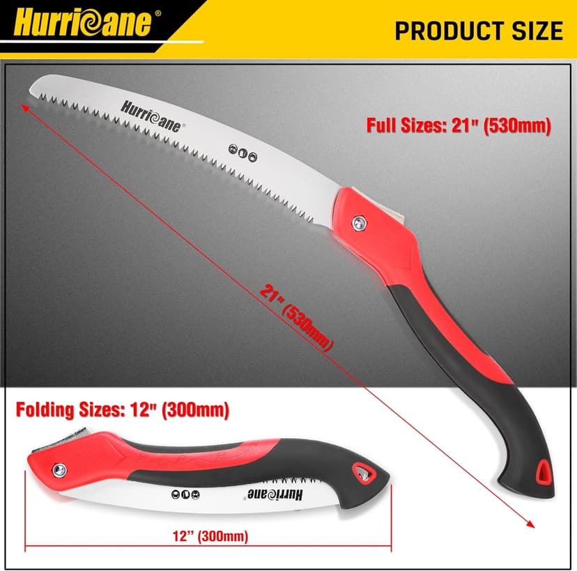 HURRICANE Folding Hand Saw, 10 Inch Pruning Saw, Hand Saw for Wood Cutting, Camping Tree Saw with SK5 Curved Blade, Triple-cut Razor Teeth, Outdoor Portable Saw for Tree Trimming, Gardening, Hiking