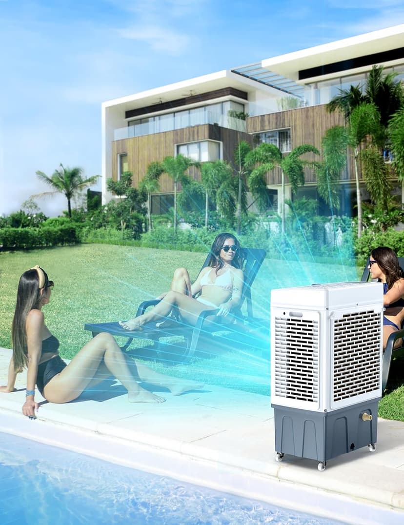 Evaporative Cooler, VAGKRI 2100CFM Air Cooler, 120°Oscillation Swamp Cooler with Remote Control, 24H Timer, 3 Wind Speeds for Outdoor Indoor Use,8 Gallon