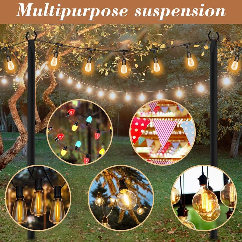 7 Pack String Light Poles,Metal Poles for Hanging Outdoor Light Strings,7 Pack 10 FT Light Poles Stand for Outside Garden,Patio,Wedding,Backyard,Deck,Party