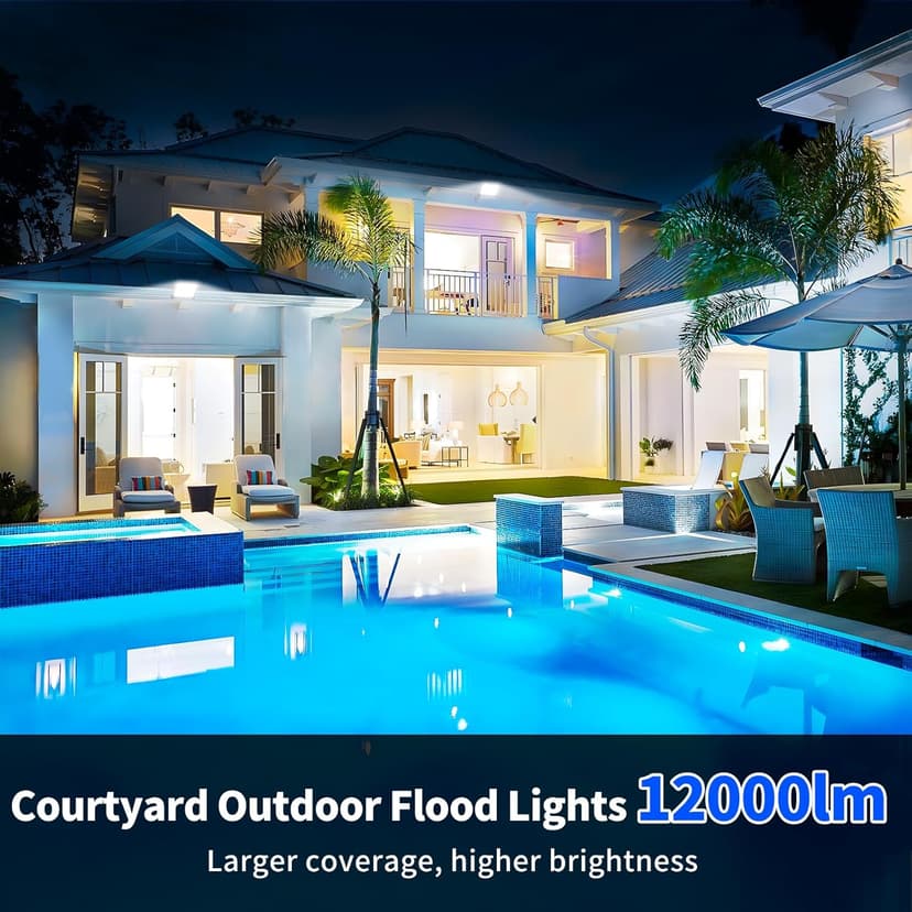 2 Pack 100W Led Flood Lights Outdoor, 12000LM Super Bright Floodlight Backyard Security Lights with 5FT Plug, IP66 Waterproof Work Light, 5000K Daylight White Flood Outdoor Lights for House, Patio