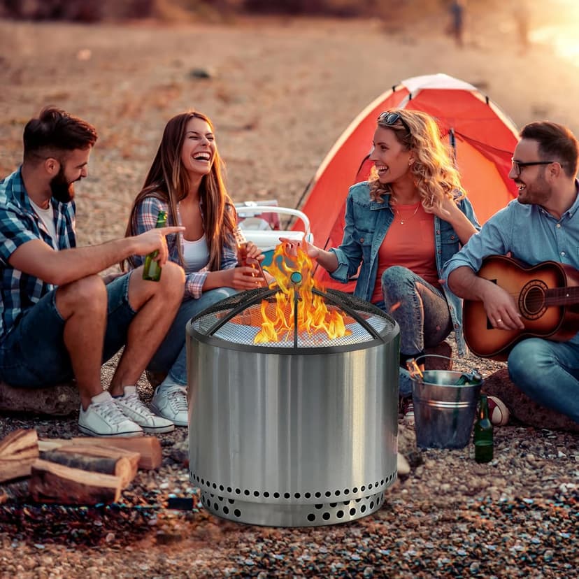 Fire Pit Spark Screen, Fire Pit Screen 22 Inch Round with Handle & Poker, Collapsible Heavy Duty Mesh Fire Pit Cover Fire Pit Lid for Outdoor/Patio/Backyard/RV Camping/Beach