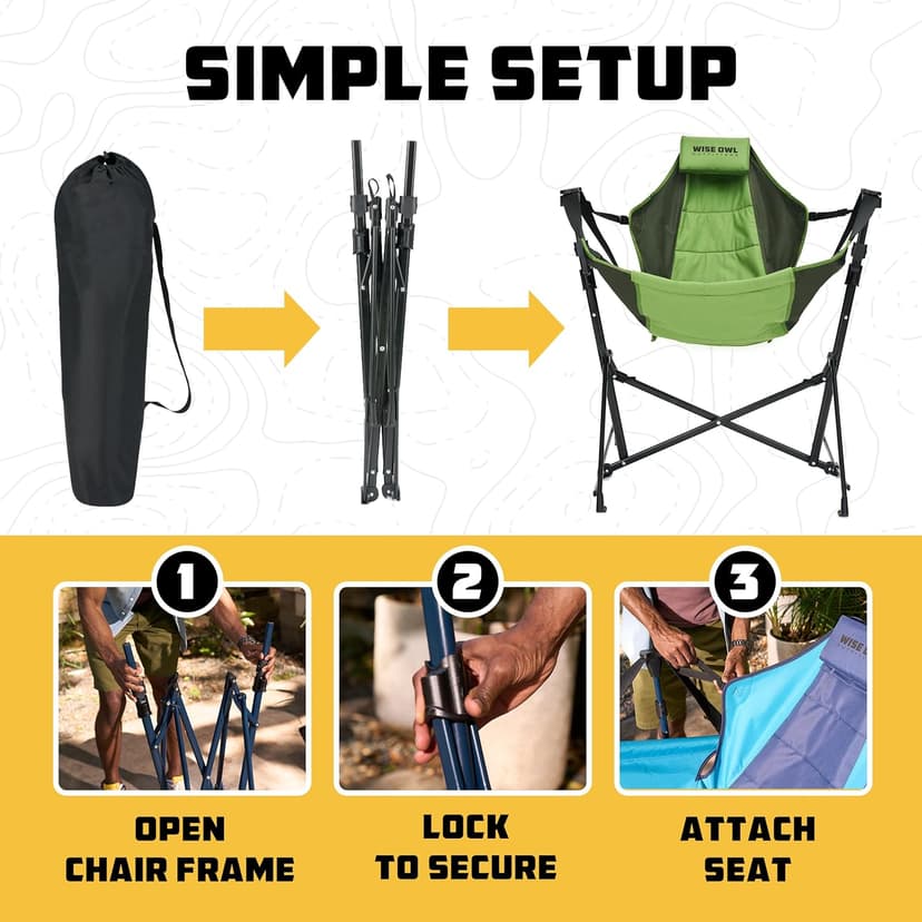 Wise Owl Outfitters Ultimate Comfort Camping Hammock Chair - Adjustable Height, Backrest, and Padded Seat - Perfect for Short & Tall Adventurers - Green