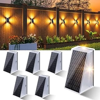 KINKAI Outdoor Solar Lights - 6 Pack Fence Lights Solar Deck Light Outdoor Wall Light with 11 Lighting Modes for Outside Garden Stairs Pool (Warm Light)