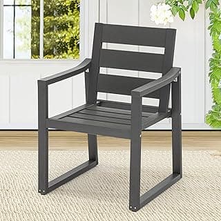 HDPS Outdoor Dining Chairs, 350LBS, Patio Dining Chairs with Armrest, All Weather Outdoor Kitchen Chairs with Square Frame Legs for Outdoor Indoor, Lawn, Garden, Backyard, Dark Gray