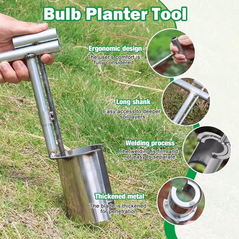 2 Pack Bulb Planter Tool Stainless Steel, Plant and Fruit Tree Seedling Transplanter, Bulb Transplanter Tool for Digging Holes to Transplanting