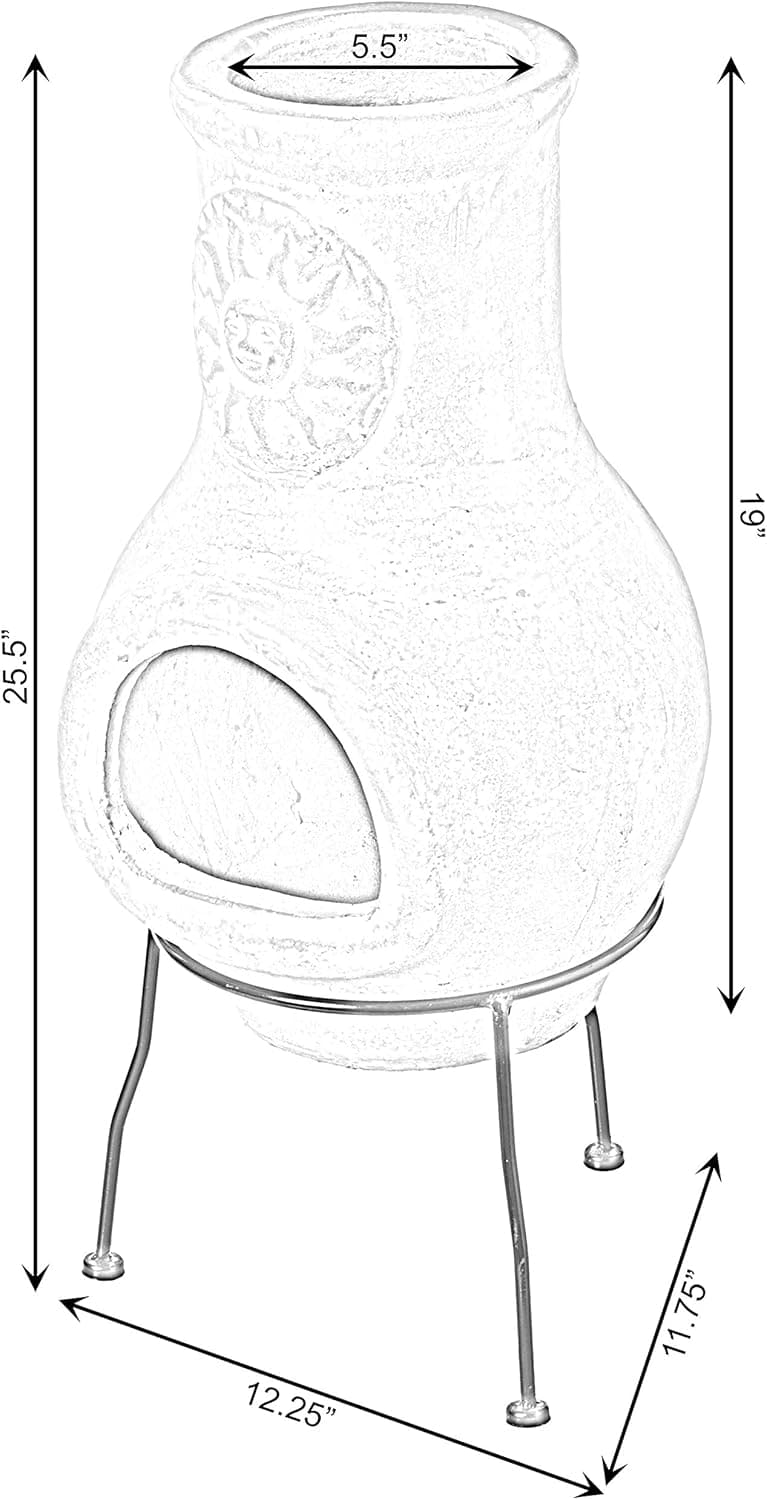 Beige Outdoor Clay chiminea Outdoor Fireplace Sun Design Charcoal Burning Fire Pit with Sturdy Metal Stand, Barbecue, Cocktail Party, Family Gathering, Cozy Nights Fire Pit