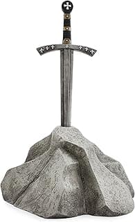 Sword in Stone Garden Statue (17x10x11 Inches), Arthurian Legend Yard Ornament Decor